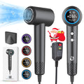 Hair Dryer 1500W High Speed Blow Dryer with Plasma Tech (Positive+Negative Ionic) LED Display 5 Temps 2 Speed Thermo-Control 110000 RPM Fast Drying Plasma Hair Dryer for Home or Travel (Gray)