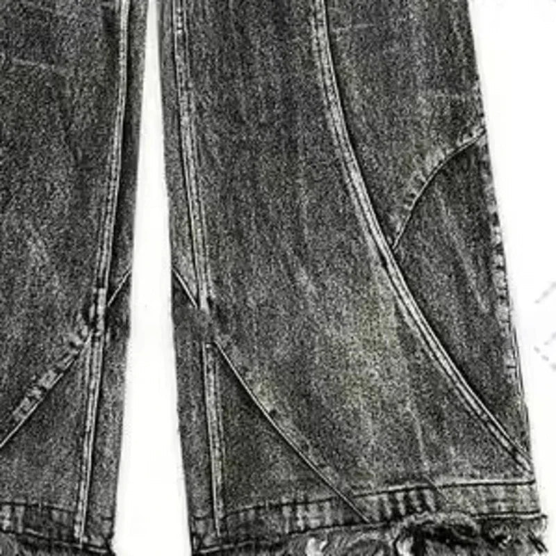 PFNW Spliced Design Washed Denim Jeans Men's Streetwear Fashion Straight Leg Denim Pants Hip Hop Trendy Trousers Spring 28W4634 Lootquake LLC