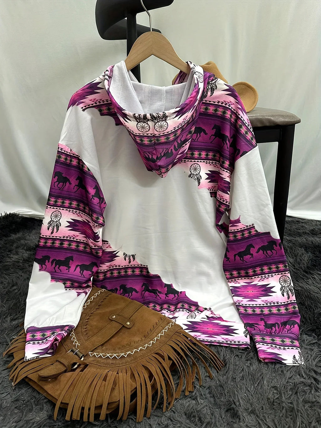 Women's Ethnic Style Retro Print Hoodie THRIXINE