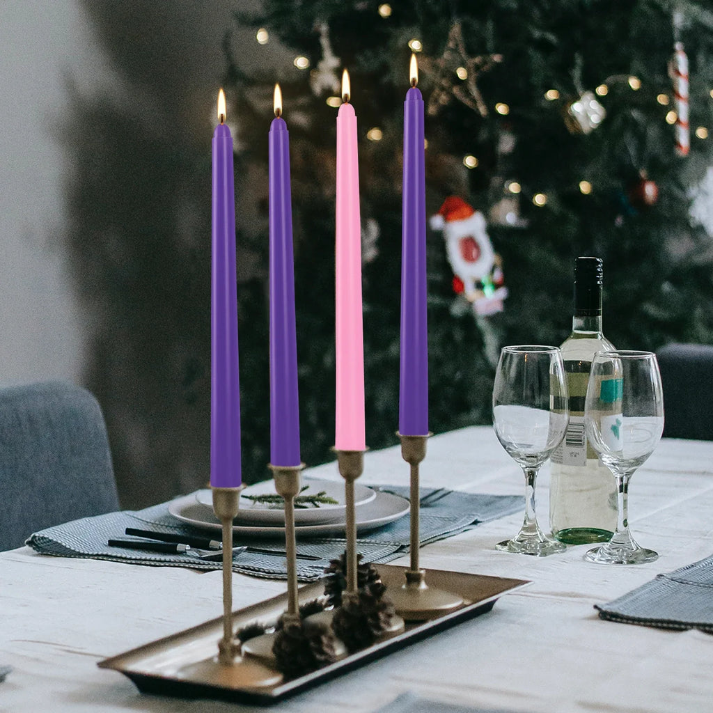 4 Pieces 10inch a Three Purple and One Pink Small Wax Without Drip, Smoke-Free and Fragrance-Free Household Dinner Candles, Hand-Pulled, High-Quality, Suitable for All Places, and Various Holidays. We Only Uses the Tapered Ca