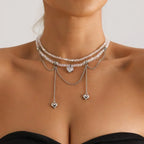 Fashion Heart Beaded Necklace for Women Boho Elegant Irregular Crystal Chain Y2K Choker Exquisite Party Gift Jewelry Accessories