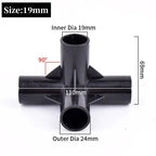 8/12/16/19mm Black PVC Pipe Fittings 4-way Connector Tent Wardrobe Fixed Fittings Plants Support Joint, DIY Shelf Tube Fittings