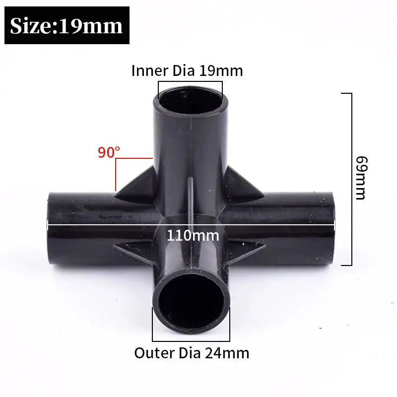 8/12/16/19mm Black PVC Pipe Fittings 4-way Connector Tent Wardrobe Fixed Fittings Plants Support Joint, DIY Shelf Tube Fittings