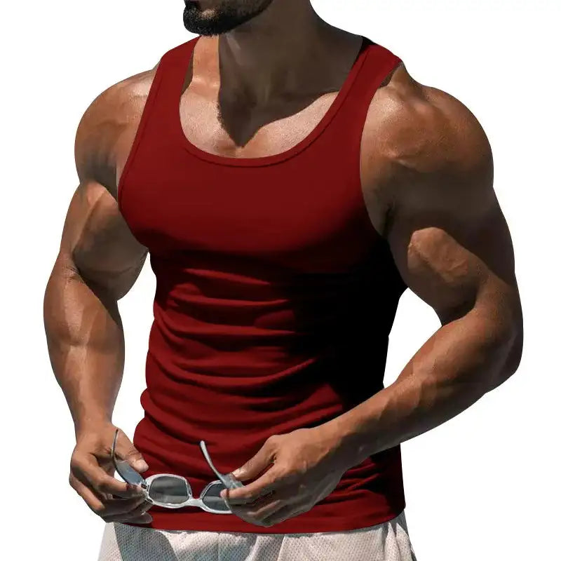 American Vest, Summer Europe And The United States Men Stretch Sports Gym Training, Tight Hurdle Sleeveless Top Solid Color Vest