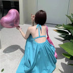 Summer Vacation Dress Thailand Style Open-back Halter Neck Age-reducing Photography Beach Long Dress Belted