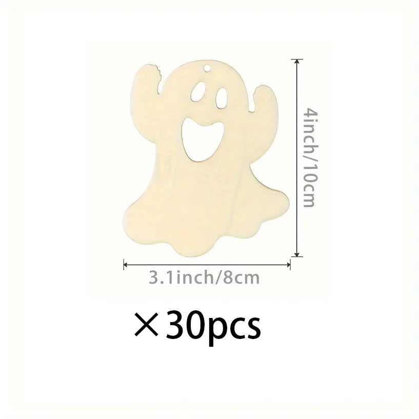 Halloween Wooden Ghost Cutouts Unfinished DIY Craft Hanging Ornaments Gift Tags for Home Party Decoration Ghost Theme Decor Lootquake LLC