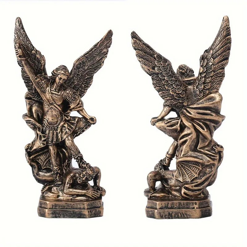 San Miguel Arcangel Statue St Michael Statue in Bronzed Resin St Michael The Archangel victoriously Over Satan Collection