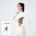 Women's Stand Collar Color Block Fitness Cardigan Trendy