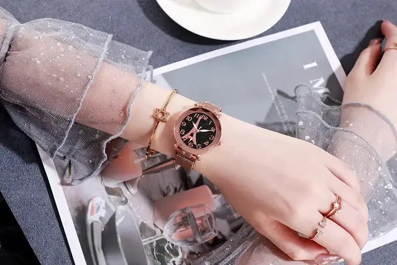 Luxury Mesh Steel Belt Quartz Wristwatches Eiffel Tower Watch for Women Simple Ladies Dress Party Watch Relógio Feminino Gifts