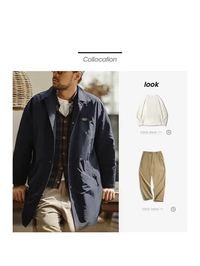 Maden Men's Vintage Balmacaan Waterproof Windbreaker Coat Single-Breasted Mid-Length Classic Collar Jacket for Spring and Autumn