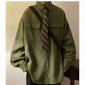 Autumn Green Black Shirt Men Fashion Social Mens Dress Shirt Korean Loose Long Sleeve Shirts Mens Pocket Tooling Shirt M-3XL Lootquake LLC