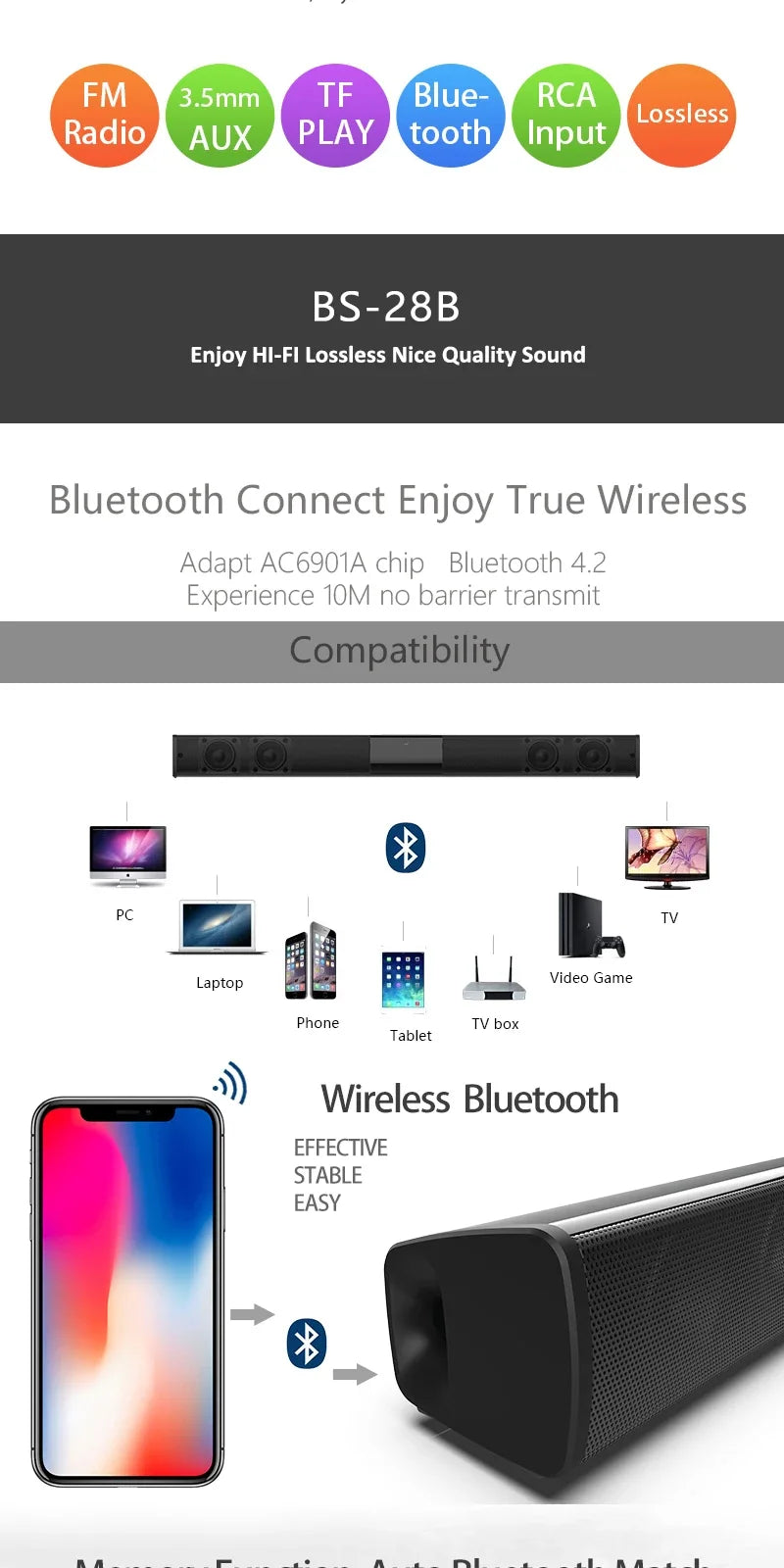 Home Theater Sound System Bluetooth Computer Speakers for TV Soundbar Box Subwoofer Radio Music Center Boom Box Column Hot Sale Lootquake LLC