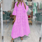 Fitshinling Cotton Long Dress Women Costume Flare Sleeve Slim A-Line Robe Fashion Hollow Out Lace Maxi Dresses Dance Wear