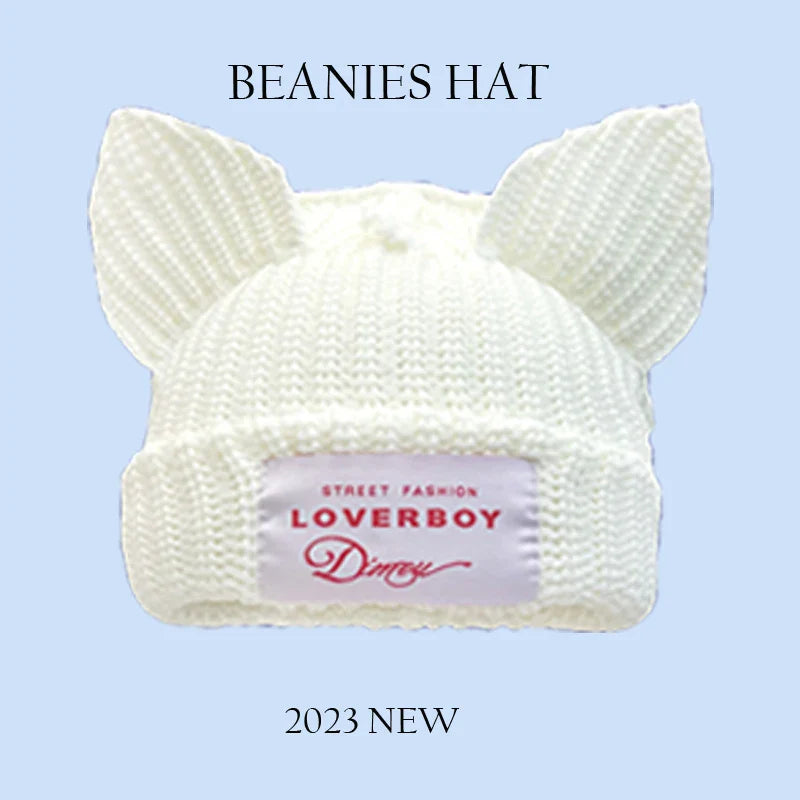 2023 New Long Ear Fox Hat Skullies Beanies Women Cute Rabbit Ears Crochet Knitted Hat Men Winter Hip-hop Warm Cap Christmas Gift Pi-Mart