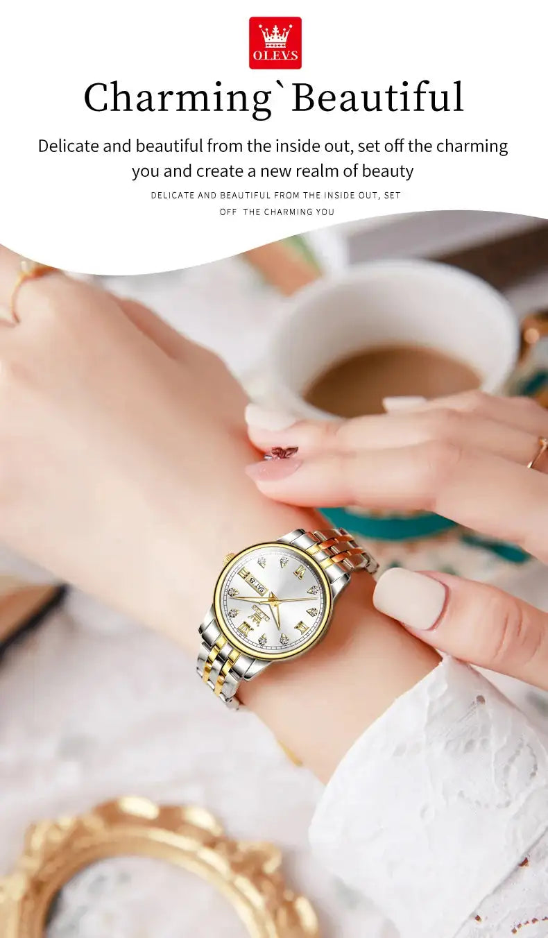 OLEVS Luxury Brand Quartz Watch for Women Stainless Steel Waterproof Ladies Wristwatch Fashion Diamond Dial Women's Watch New In