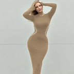 Hawthaw Women 2023 Autumn Winter Long Sleeve Party Club Streetwear Bodycon Black Long Dress Wholesale Items For Business