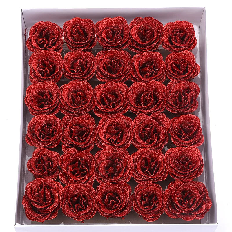 30pcs of 7cm Glitter spray artificial flower rose for Christmas gift hot Valentine DIY bouquet easter wedding Birthday decor Lootquake LLC