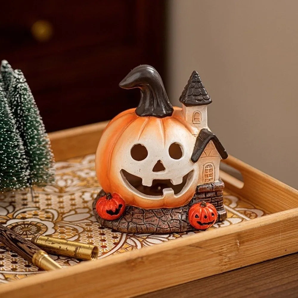 Decorative Resin Halloween Pumpkin House Unique Handmade Haunted House Ornaments Scary Pumpkin Figurine Festival Decor