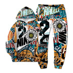 European New Style Letter Hip-hop 3D Digital Printing Fashion Casual Sports Youth Men And Women Hoodie Long Pants 2-Piece Sets Pi-Mart