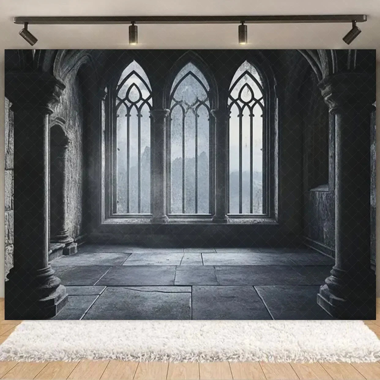 Halloween Decorations  Vintage Castle Wall Backdrop Photography Photos Stone Arched Door And Windows Design Studio Party Decor Lootquake LLC