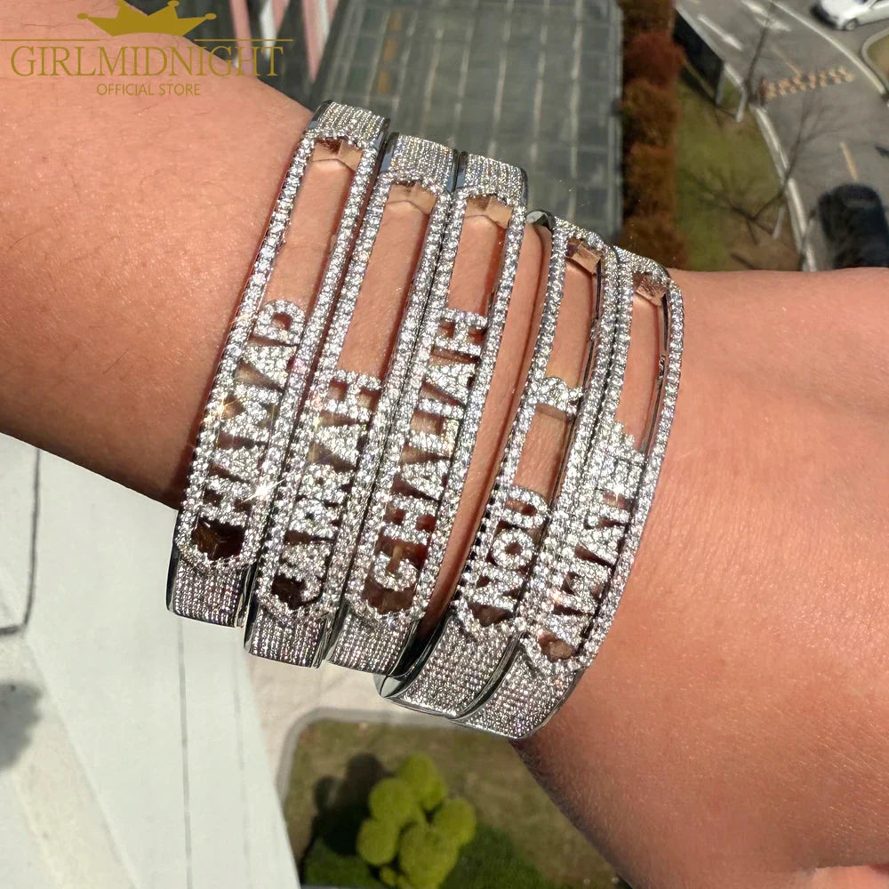Personalized Name Paved 5A Cubic Zirconia Jewelry Customize Fashion Women DIY 26 Initial Alphabet Slider Letter Bangle Bracelets