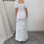 Elegant Short-sleeved Dress For Women Spring Summer Fashion Printing Waist-tightening Patchwork Loose Casual Dresses Female