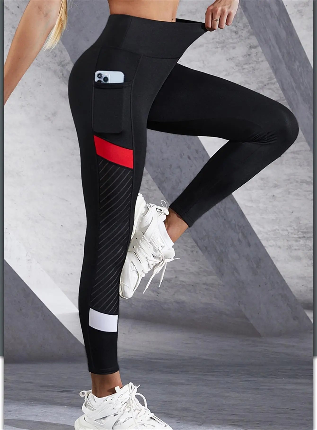 Colorblocked Mesh High Waist Leggings THRIXINE