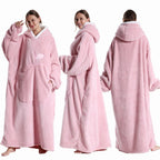 Extra Long Wearable Blankets Winter Flannel Hooded Blanket with Full Sleeves Men Women Cozy Soft Throw Adult TV Blanket Lootquake LLC