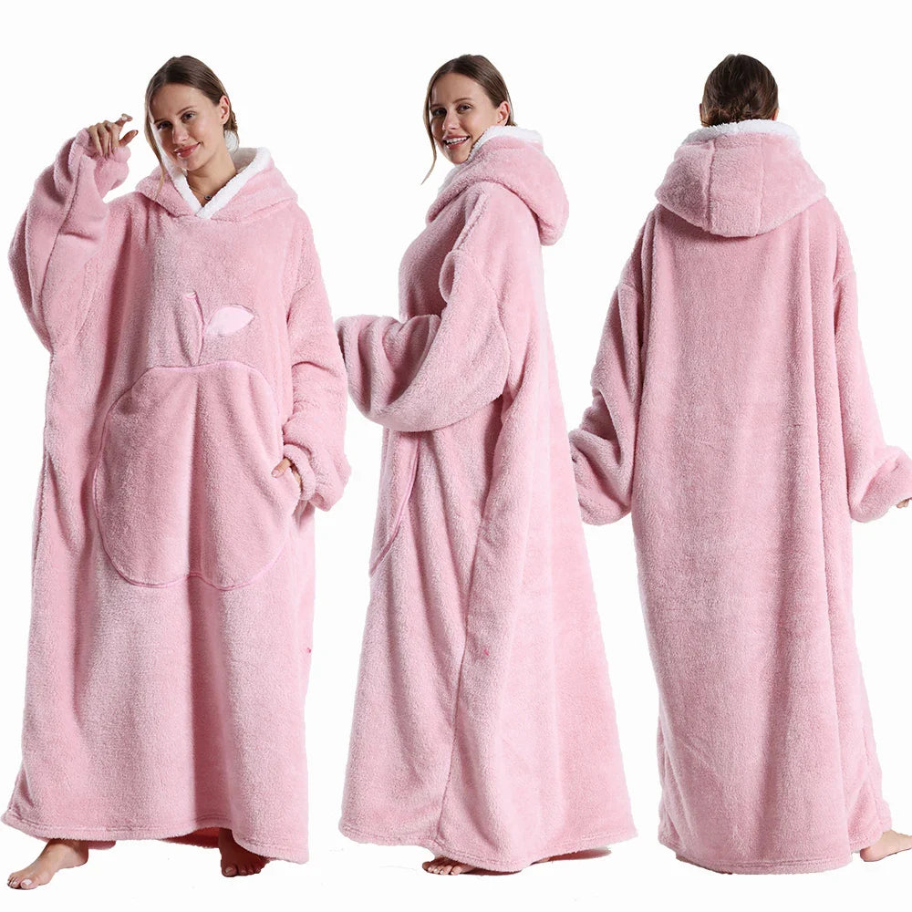 Extra Long Wearable Blankets Winter Flannel Hooded Blanket with Full Sleeves Men Women Cozy Soft Throw Adult TV Blanket Lootquake LLC