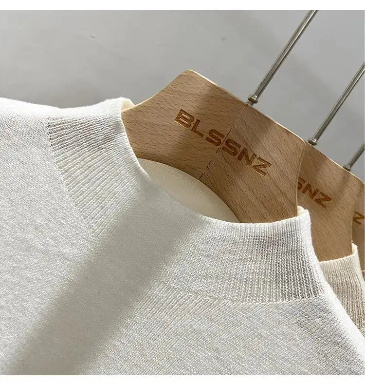Half High Collar T-shirts Flying Sleeve Design Slim Knitted Sleeveless Top Women Simple Comfortable White T-shirts Summer 2025