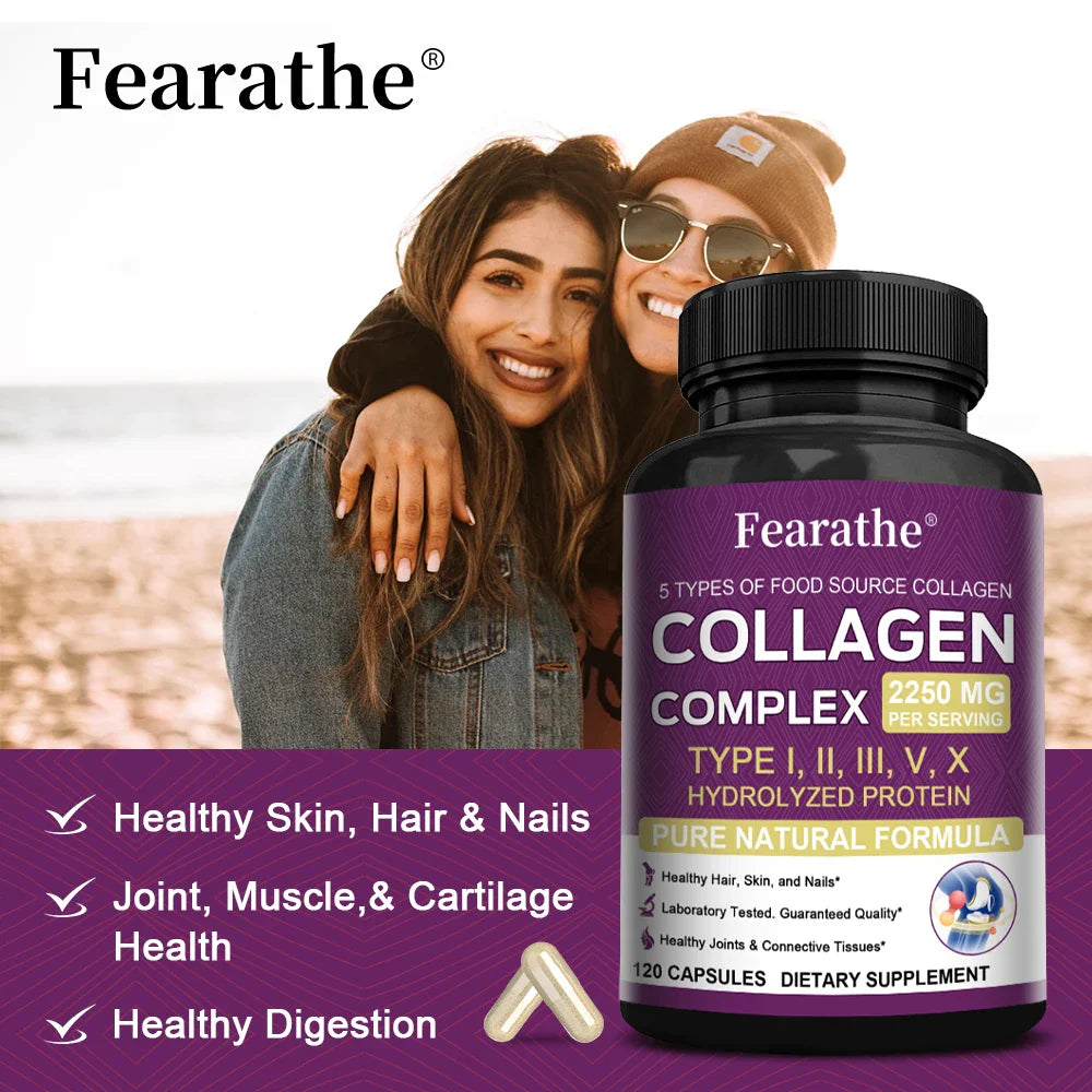 Multi-Collagen Capsules for Men and Women - Hydrolyzed Type I II III V X for Skin, Hair, Nails, Bones, Joints, Nutrition Lootquake LLC