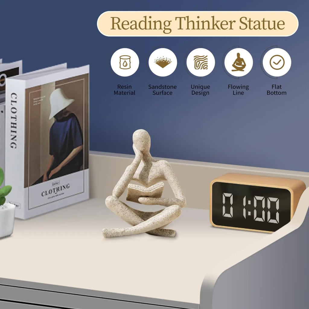 Bookshelf Decor Thinker Statue - Abstract Art Reading Thinker Sculpture Figurine Aesthetic, Modern Home Decoration for Living Lootquake LLC