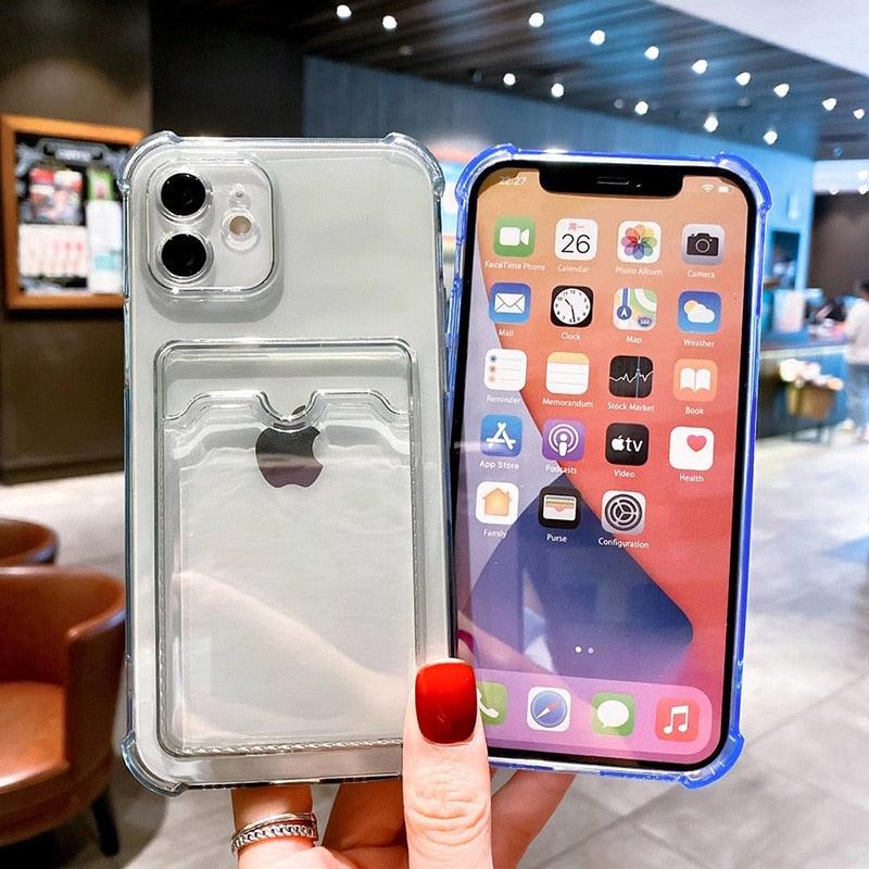 Transparent Card Slot Holder Case For iPhone11 13 12 Pro Max X XS XR Max 8 Plus Clear Shockproof Soft Wallet Cover Clear Case with Card Slot Slim Fit Shockproof Soft Protective Case Stevvex