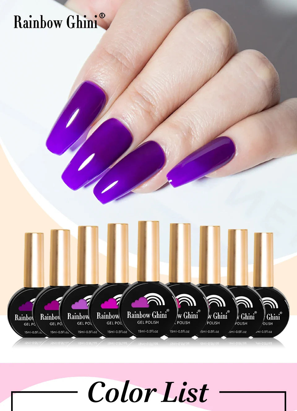 Rainbow Ghini UV LED Glitter Purple Gel Nail Polish 15ml Manicure Art Accessories Nail Glue Supplies for Professionals Varnishes Lootquake LLC