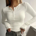 Ribbed Bliss: Women's Button Front Tee THRIXINE