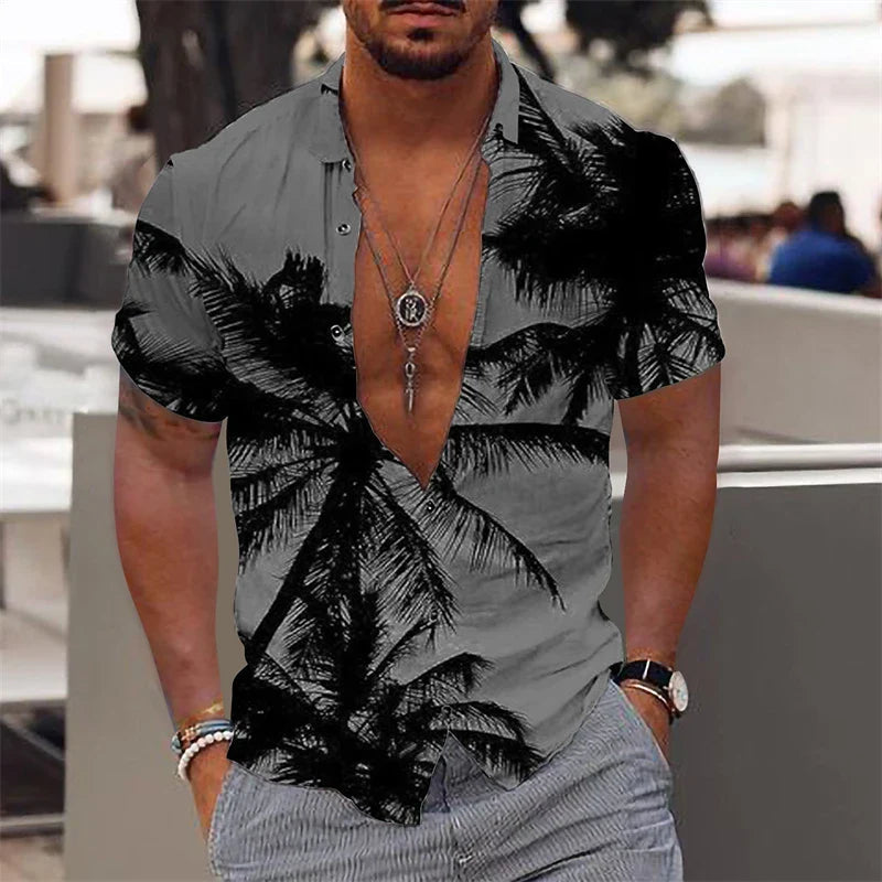 Casual Coconut Tree Graphic Hawaiian Shirts Summer Fashion Short Sleeve 3D Printed Beach Shirt Loose Vacation Mens Clothing New Lootquake LLC