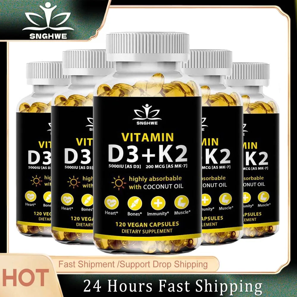 Vitamin D3 K2 Capsules Daily Supplement Natural Coconut Oil  Healthy Immune System Heart and Bones Vegetarian Supplements Lootquake LLC