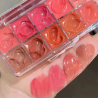 FLORTTE 10-Color Lip Palette Lip Gloss and Lipstick Glossy Moisturizing Pigmented Multifunctional Easy to Apply Lootquake LLC