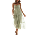 Women Low Cut Backless Maxi Dresses Elegant Spaghetti Strap Tiered Long Dress Relax Fit Open Back Cutout Flowy Sundress
