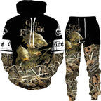 New 3D Fishing Art Print Casual Couple Hoodies Outfits Hip Hop Streetwear Hooded Sweatshirt+Sweat Pants Men's Tracksuit Set Lootquake LLC