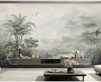 Tropical Green Plants Coconut Trees Distant Mountain Birds 3D Mural Wallpaper Restaurant Clubs KTV Bar Modern Personality Murals Lootquake LLC