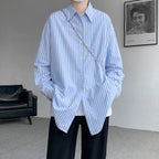 Blue Striped Shirt Men Fashion Society Mens Dress Shirt Korean Loose Long Sleeved Shirt Mens Casual Shirts Large Size 5XL Lootquake LLC