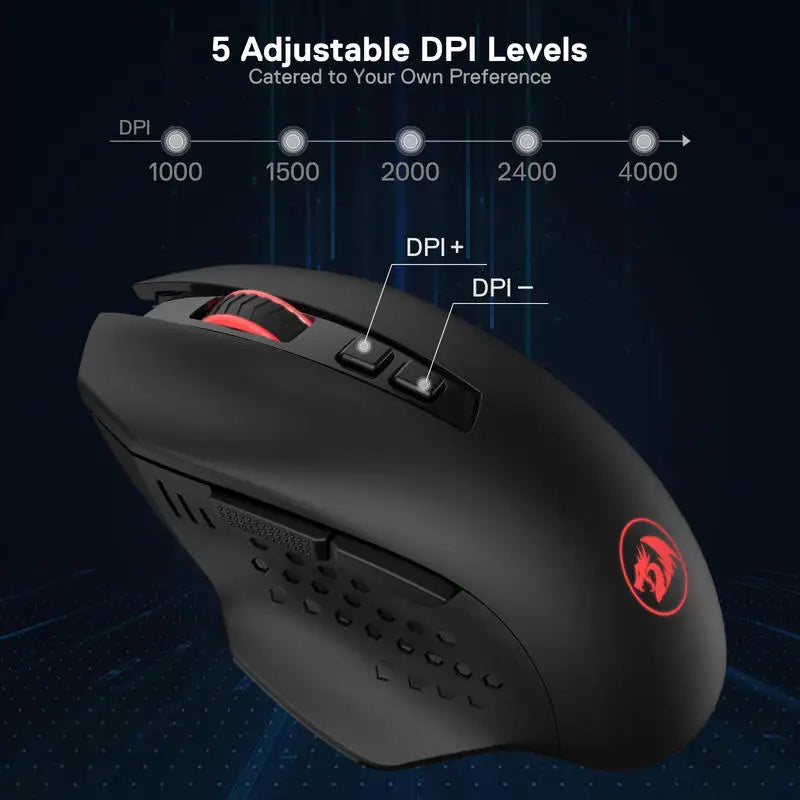 Redragon M656 Gainer Wireless Gaming Mouse, 4000 DPI 2.4Ghz Wireless Gamer Mouse w/ 5 DPI Levels, 7 Macro Buttons, Red LED Backl Lootquake LLC