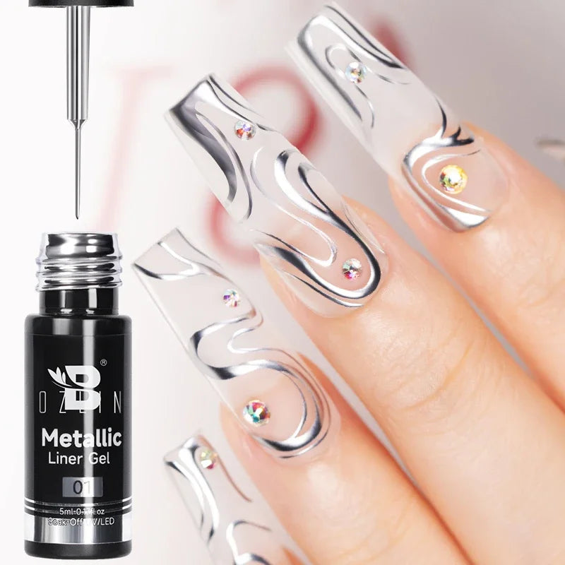 5ML Gold Silver Metallic Liner Paint Gel Polish Chrome Mirror Metal Effect Super Bright French UV LED Semi Permanent Nail Gel Lootquake LLC