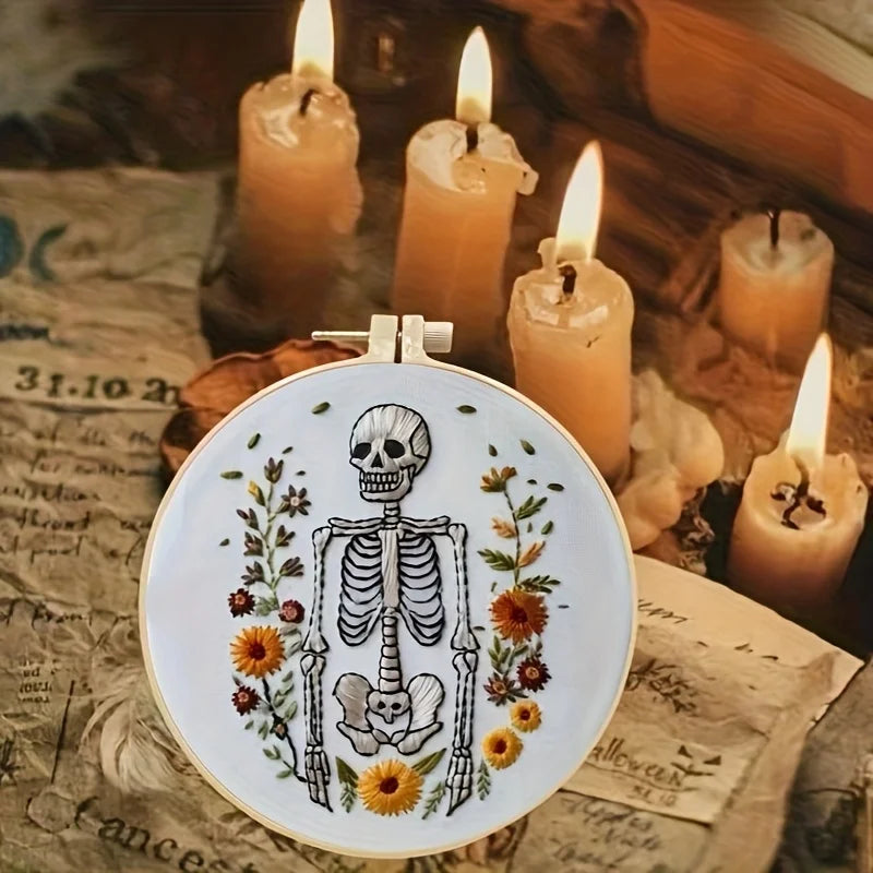 Halloween-themed pattern hand-embroidery DIY set material package, the set includes needles, threads, embroidery strips, and an Lootquake LLC