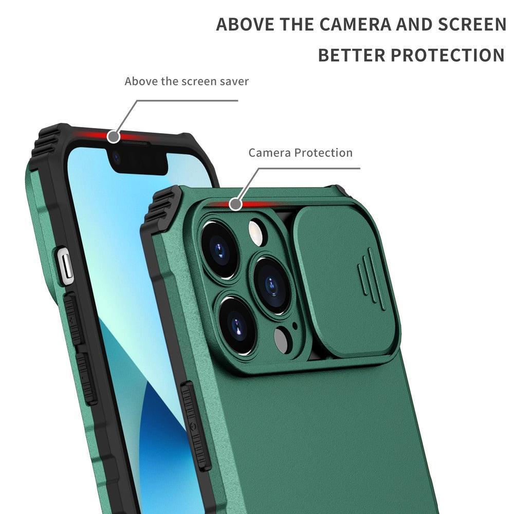 Unique Cover with Camera Protection Heavy Duty Shockproof Protective iPhone 13 Pro Case ShockProof Case For iPhone 13 12 11 Pro Slide Camera Protection Case Dual Layer Armor Case Back Cover Stevvex