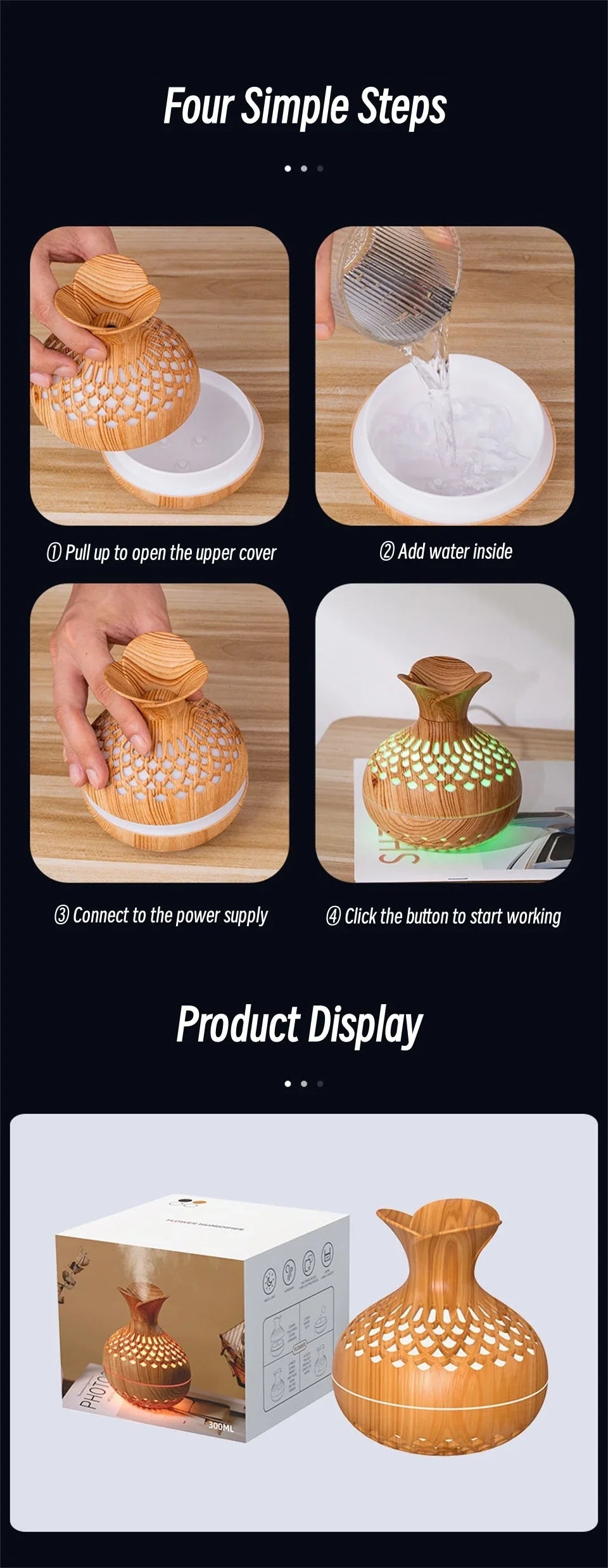 USB Hollow Wood Grain Humidifier Aroma Diffuser Atomizer Household Humidifier Hydrating Instrument Desktop Humidifier Lootquake LLC