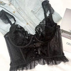 Fashion Comfortable Lace Lingerie with Steel Ring Wrapped Chest Top Bra and Panty Set Sexy Intimates Supply Underwire Female
