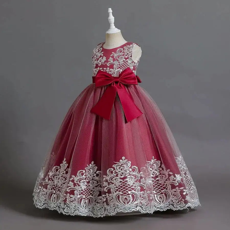 New Christmas Party Princess long dress children's dress children's gauze lace birthday party dinner ball big butterfly dress