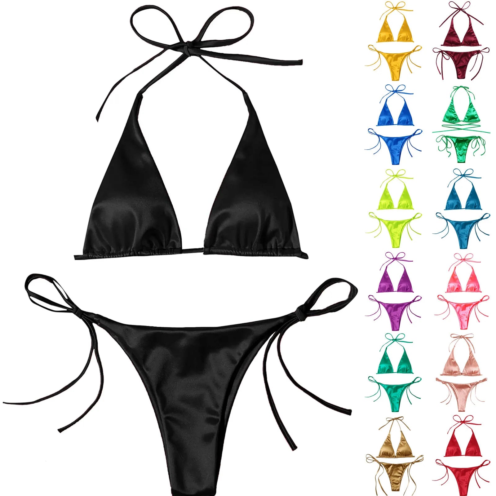 ShimmerWave: Luxe Satin Brazilian Bikini Set THRIXINE